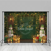Aperturee - Aperturee Christmas Green Door Photography Backdrop Snowmen with Garland and Lanterns Holiday Mini Session Background